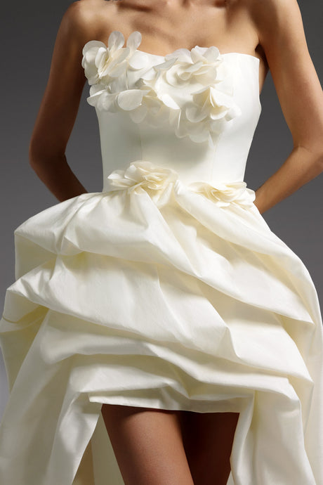 Gaetana Ivory Floral Embellished High-Low Dress