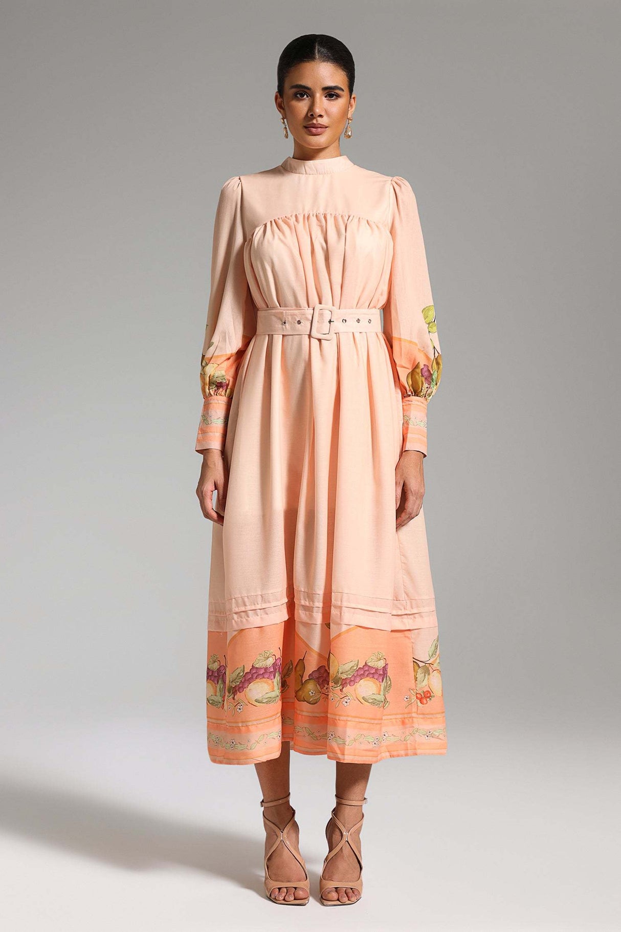 Gaetana Peach Floral Midi Dress