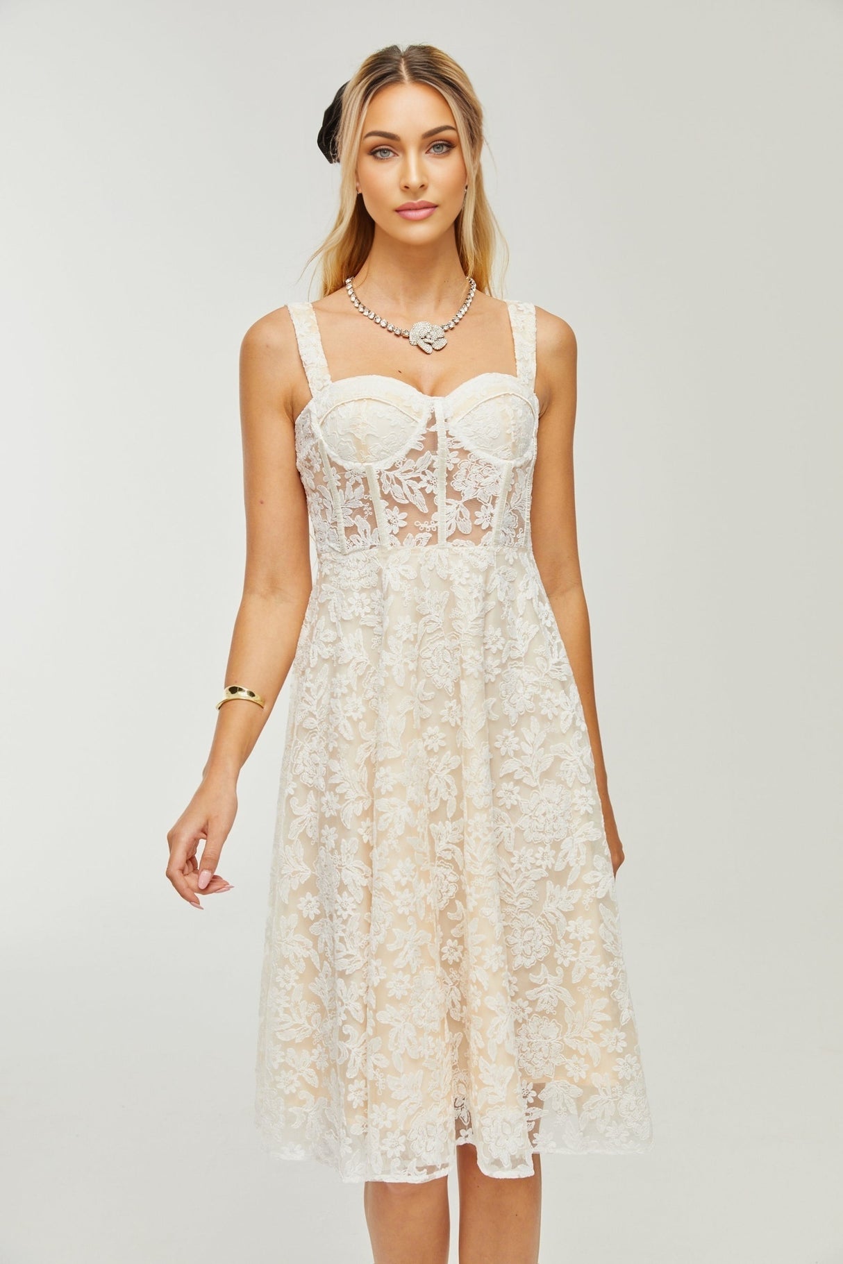Gaia embroidered corset midi dress