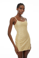 Gaia Gold Beaded Bodycon Mini Dress