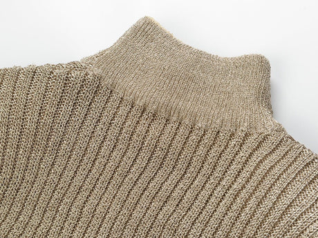 Gaia Midi Dress - Figure - Hugging Silhouette - Metallic Finish - Sculpted Fit - Elegant High Neckline - Luxurious Shimmer