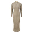 Gaia Midi Dress - Figure - Hugging Silhouette - Metallic Finish - Sculpted Fit - Elegant High Neckline - Luxurious Shimmer