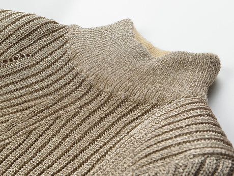 Gaia Midi Dress - Figure - Hugging Silhouette - Metallic Finish - Sculpted Fit - Elegant High Neckline - Luxurious Shimmer