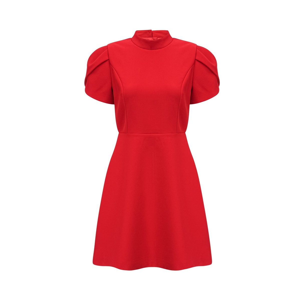 Gaia Mini Dress - Crew Neck - Short Petal Sleeves - Bow Detailing - Cut - Out Back