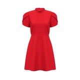 Gaia Mini Dress - Crew Neck - Short Petal Sleeves - Bow Detailing - Cut - Out Back