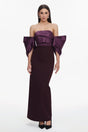 Gaia Purple Satin Off-Shoulder Pleated Dress