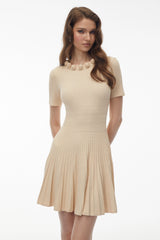 Galatea Neutral Ribbed Knit Midi Dress