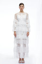 Galatea White Tiered Lace Long Sleeves Maxi Dress