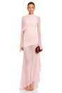 Garance Pink Asymmetrical Ruched Mesh Maxi Dress