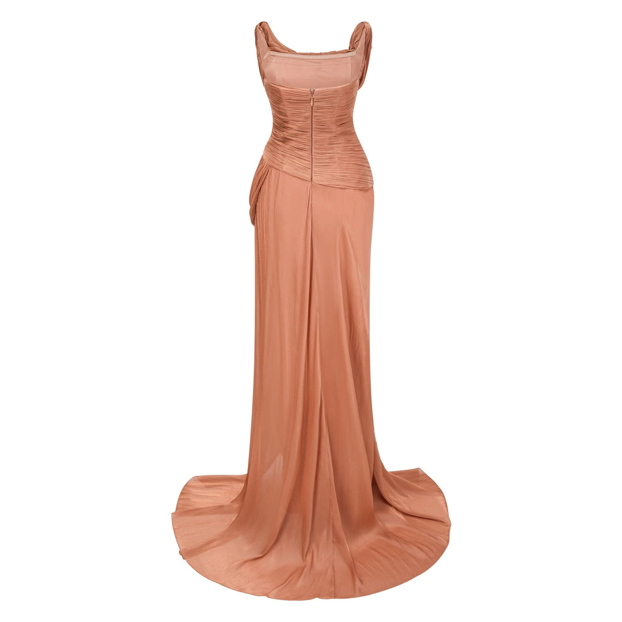 Gelsomina Gold Asymmetrical Glossy Gathered Maxi Dress