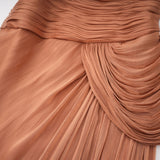 Gelsomina Gold Asymmetrical Glossy Gathered Maxi Dress