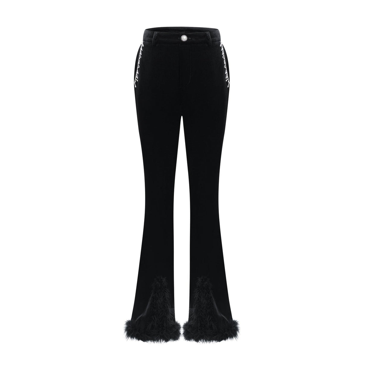Gelsomina Jacket & Trousers - Round Neck - Faux - Flower Detailing - Feather - Trimmed Cuffs - Crystal Embellished