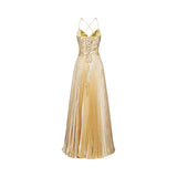 Gelsomina Maxi Dress - V Neck - Bustier Style - Sequin Embellished - Sleeveless - Pleated