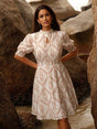 Gelsomina Midi Dress - Keyhole Neckline - Puff Sleeve - High Waist - A Line - Elegant