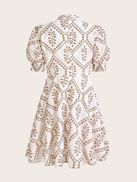 Gelsomina Midi Dress - Keyhole Neckline - Puff Sleeve - High Waist - A Line - Elegant