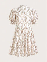 Gelsomina Midi Dress - Keyhole Neckline - Puff Sleeve - High Waist - A Line - Elegant