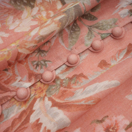 Gelsomina Midi Dress Pink Floral Print Puff Sleeve V - Neck Flared Calf Length