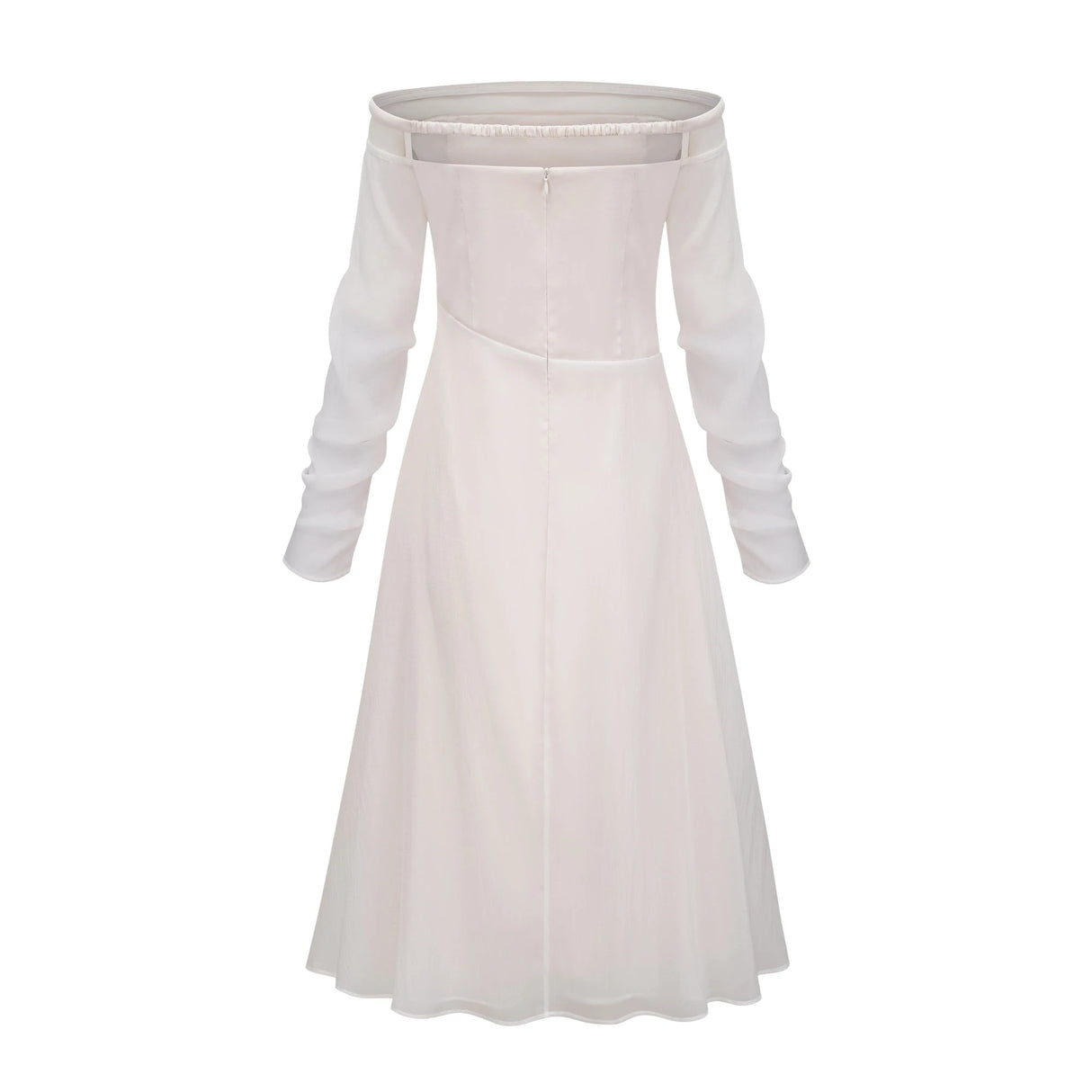 Gelsomina White Gathered Crepe Midi Dress