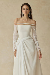 Gelsomina White Gathered Crepe Midi Dress