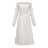 Gelsomina White Gathered Crepe Midi Dress