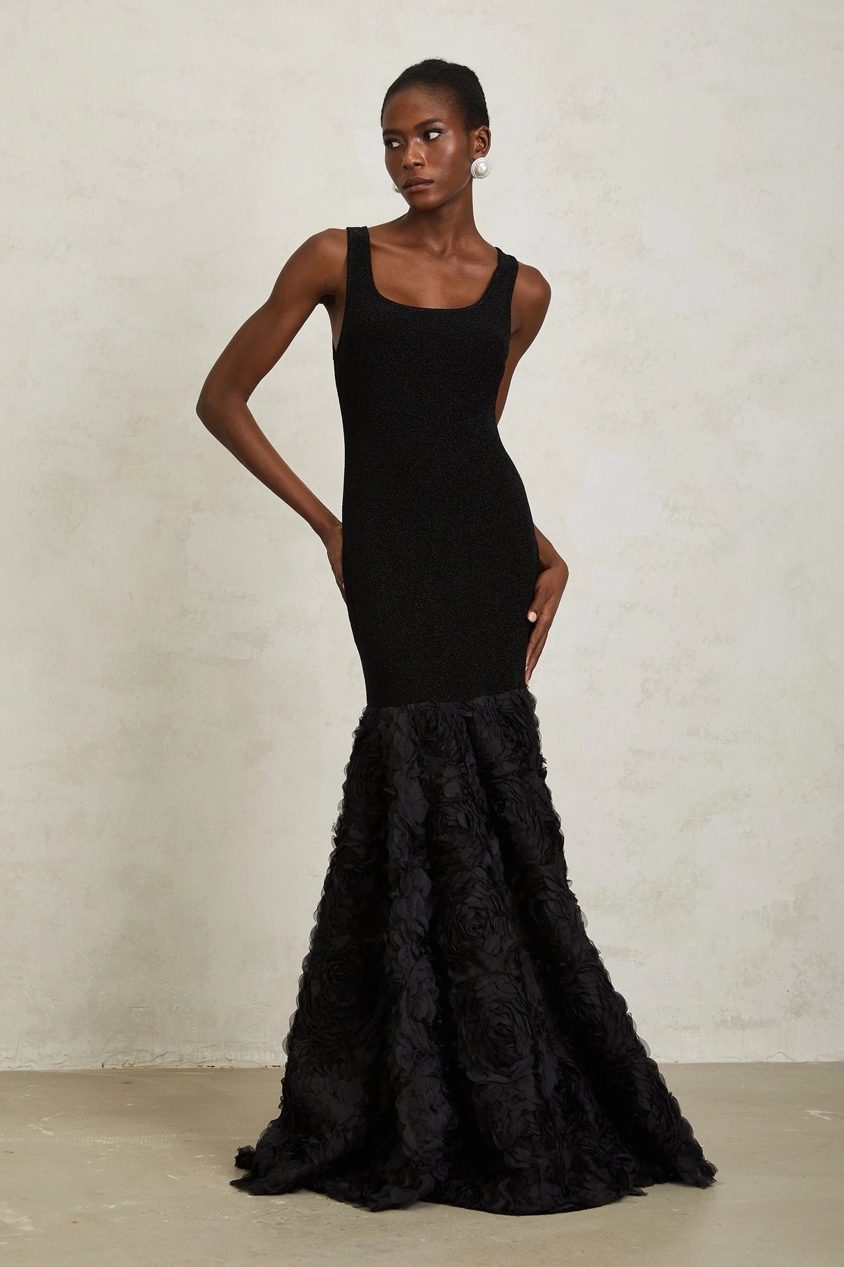 Gemma Black 3D Petal Panel Mermaid Maxi Dress