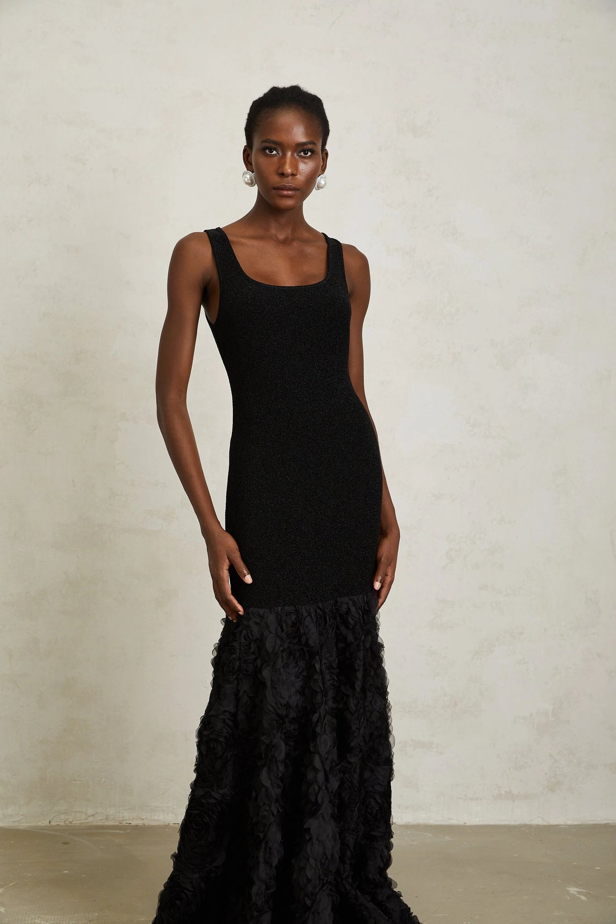 Gemma Black 3D Petal Panel Mermaid Maxi Dress