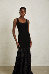 Gemma Black 3D Petal Panel Mermaid Maxi Dress