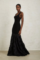 Gemma Black 3D Petal Panel Mermaid Maxi Dress