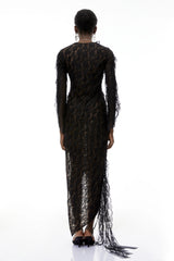 Gemma Black Floral Lace Asymmetrical Maxi Dress