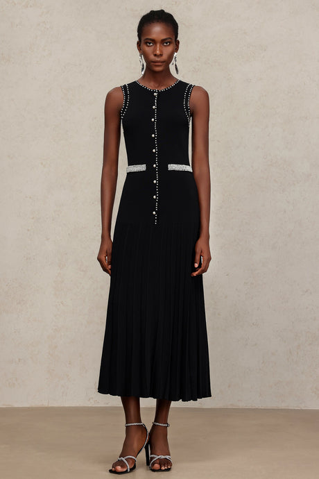 Gemma Black Pearl Detail Sleeveless Dress for Women