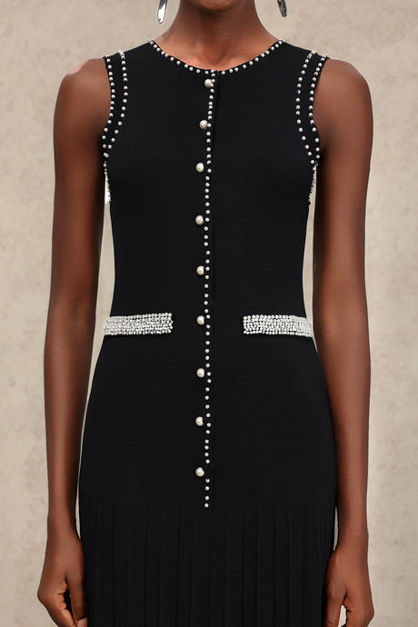 Gemma Black Pearl Detail Sleeveless Dress
