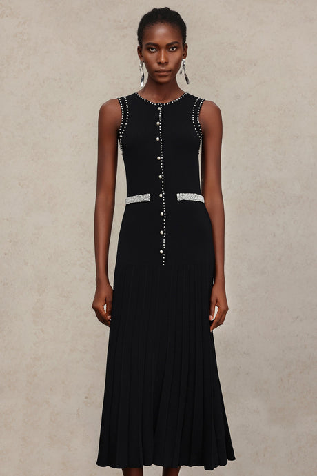 Gemma Black Pearl Detail Sleeveless Dress for Women