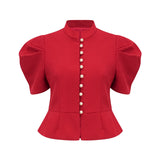 Gemma Blouse & Skirt - Crew Neck - Short Petal Sleeves - Pleated Detailing - Ruffled Trim