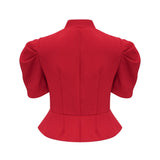 Gemma Blouse & Skirt - Crew Neck - Short Petal Sleeves - Pleated Detailing - Ruffled Trim