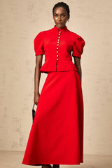 Gemma Blouse & Skirt - Crew Neck - Short Petal Sleeves - Pleated Detailing - Ruffled Trim
