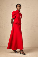 Gemma Blouse & Skirt - Crew Neck - Short Petal Sleeves - Pleated Detailing - Ruffled Trim