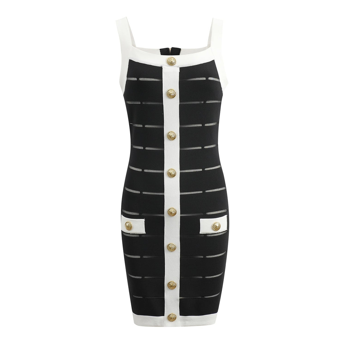 Gemma Dress - Fitted Bodycon Silhouette - Panel Detailing With Button Accents - Tailored Fit - Versatile Styling for Any Occasion