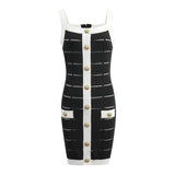 Gemma Dress - Fitted Bodycon Silhouette - Panel Detailing With Button Accents - Tailored Fit - Versatile Styling for Any Occasion