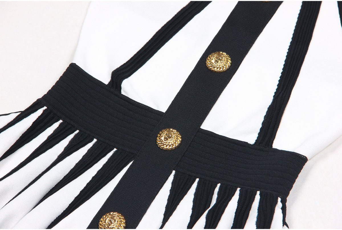 Gemma Dress - Halter Neck a - Line Silhouette - Pleated Skirt - Rose Embellishment - Chic Modern Design