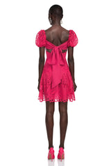 Gemma Pink Eyelet Lace Puff Sleeves Mini Dress