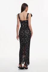 Gemmina Black Lace Maxi Dress with Bows for Women