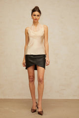 Gemmina Top Floral Lace Panelled Satin Neutrals