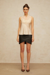 Gemmina Top Floral Lace Panelled Satin Neutrals