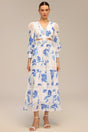 Gemmina White Floral Print Maxi Dress with Lace Accents