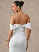 Genesis Midi Dress - Off The Shoulder - Wedding - Pencil Hem - Bodycon - Elegant