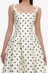 Genesis White Polka Dot Sleeveless Maxi Dress Square Neckline Elegant Playful Garden Party Evening Event High Quality Fabric Comfortable Chic Heels Sandals Versatile Stand Out Crowd