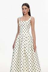 Genesis White Polka Dot Sleeveless Maxi Dress Square Neckline