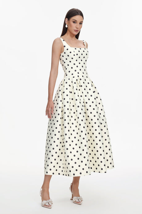 Genesis White Polka Dot Sleeveless Maxi Dress