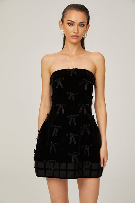 Geneviève black bowdetail mini dress