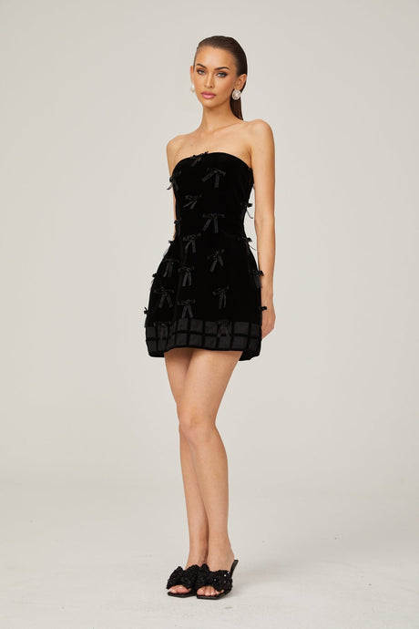 Geneviève black bowdetail mini dress